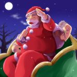  1:1 2015 anthro baru_x2 belly bottomwear christmas clothing eyes_closed felid hat headgear headwear holidays humanoid_hands male mammal moon night outside overweight overweight_male pantherine pants santa_claus santa_hat sitting solo tiger 