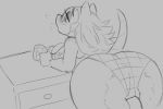  2020 animal_crossing anthro apron bent_over big_breasts big_butt biped blush breast_rest breast_squish breasts butt butt_focus butt_heart clothed clothing eulipotyphlan eyelashes eyewear female freckles glasses hair half-closed_eyes hedgehog huge_butt jinx_doodle line_art mammal monochrome narrowed_eyes nintendo open_mouth presenting presenting_hindquarters sable_able sketch solo squish tight_clothing video_games wide_hips 