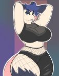  &lt;3 2020 anthro big_breasts blue_eyes bottomwear bra breasts chest_tuft clothing curvy_figure danonymous didelphid digital_drawing_(artwork) digital_media_(artwork) female fishnet fishnet_legwear fur gloves_(marking) hair hands_behind_head heart_nose hi_res legwear mammal markings marsupial multicolored_body multicolored_fur navel portrait purple_hair simple_background solo thick_thighs three-quarter_portrait tuft two_tone_body two_tone_fur underwear voluptuous white_outline wide_hips 