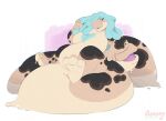  2_mouths anthro blue_hair bog_leech_(species) bogroo breasts digital_media_(artwork) eyelashes fatxolotl featureless_breasts featureless_crotch feet female gastropod goo_creature hair hi_res hybrid juniper_(dahwchooa) kangaroo long_hair macropod makeup mammal marsupial mollusk monster multi_mouth nude open_mouth simple_background slime smile solo tail tail_mouth tongue unusual_anatomy unusual_tail 