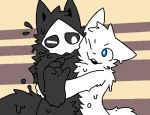  2020 ambiguous_gender anthro black_body black_fur blue_eyes canid canine changed_(video_game) dragontim duo fur lin_(changed) male male/male mammal puro_(changed) video_games white_body white_fur 