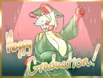  4:3 anthro big_breasts biped breasts butt cleavage cleft_of_venus clothed clothing cotton_tail digital_media_(artwork) english_text excited eyes_closed female graduation hair hand_on_breast hanging_breasts huge_breasts lagomorph mammal nintendo nipples open_mouth orange_body pok&eacute;mon pok&eacute;mon_(species) robe sammy_(spindaspinda) simple_background smile solo sparkles spinda spiral_eyes spotlight square_academic_cap swirl tassle text thick_thighs tongue video_games wide_hips wingedwilly 