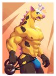  2020 abs anthro anthrofied bulge butt clothing digital_drawing_(artwork) digital_media_(artwork) girafarig giraffe giraffid hi_res jockstrap living_tail male mammal muscular muscular_male nintendo nipples pecs pok&eacute;mon pok&eacute;mon_(species) portrait smile solo tail_head tail_maw tail_mouth three-quarter_portrait underwear video_games voviat 