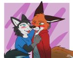  anthro blush canid canine canis clothed clothing duo female fox heterochromia male mammal martin_ballamore martinballamore open_mouth red_fox wolf 