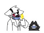  2020 ambiguous_gender anthro black_body black_fur canid canine changed_(video_game) dr._k_(changed) dragontim duo fur gas_mask low_res male male/male mammal mask medical_instrument puro_(changed) red_eyes scientific_instrument surgical_mask video_games white_body white_fur 