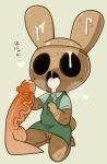  animal_crossing animate_inanimate anthro bodily_fluids bottomless clothed clothing coco_(animal_crossing) cum cum_in_mouth cum_inside cum_on_face duo female genital_fluids genitals gyroid human human_on_anthro humanoid interspecies lagomorph leporid male male/female mammal nintendo penis rabbit sarikyou toony video_games 