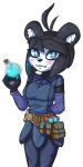  2019 absurd_res anthro belt_pouch black_hair black_nose blue_eyes blush breasts female fur giant_panda hair hi_res looking_at_viewer mammal potion simple_background smile solo ursid waffl3sk4t white_background white_body white_fur 