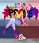  anthro candy_lollipop digital_media_(artwork) felid girly lgbt_pride looking_at_viewer male mammal pride_colors simple_background solo text zhibita 