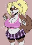  anthro breasts cleavage clothed clothing domestic_ferret female food hair hi_res mammal muffin mustela mustelid musteline slightly_chubby solo volkenfox 