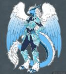  2020 anthro breasts digital_media_(artwork) dragon feathered_dragon feathered_wings feathers female hair hi_res non-mammal_breasts smile solo tanutanuki text url white_hair wings 