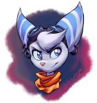  anthro blue_eyes digital_media_(artwork) eyewear female fur goggles goggles_on_head jamo_art lombax mammal neckerchief ratchet_and_clank rift_apart_lombax solo stripes video_games 