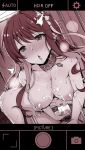  1boy 1girl bangs blush breasts breath cellphone_picture collar cum cum_on_body cum_on_breasts cum_on_upper_body hetero interstellar kantai_collection large_breasts long_hair male_pubic_hair monochrome naganami_(kantai_collection) name_tag nipple_piercing nipple_rings nipples nose_blush nude open_mouth penis piercing pubic_hair recording saliva sex solo_focus sweat tears vaginal 