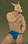  anthro antlers beastars briefs bulge cervid clamcrusher clothing genital_outline horn louis_(beastars) male mammal nipples penis_outline solo underwear 