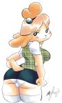  animal_crossing anthro big_butt bottomwear butt canid canine canis clothing clothing_lift domestic_dog female isabelle_(animal_crossing) legwear mammal nintendo panthera_cantus raised_clothing raised_skirt skirt skirt_lift smile solo thigh_highs underwear video_games 