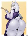  absurd_res anthro big_breasts big_butt blush boss_monster bovid breasts butt caprine clothing disembodied_hand female hi_res huge_butt looking_back mammal nipple_outline toriel undertale video_games xmetalhusky 