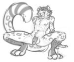  anthro feet felid feline felis flaccid flaccid_cock genitals male mammal monochrome nicnak044 nipples pantherine paws penis snow_leopard solo 