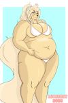  2:3 absurd_res anthro belly belly_grab bikini bird_dog blonde_hair breasts butt canid canine canis clothing domestic_dog fatfurs feedee female fluffy fluffy_tail golden_retriever hair hi_res hunting_dog lewd_(disambiguation) long_hair lumieart mammal mature_female navel overweight retriever solo squish ssbbw swimwear thick_thighs tight_clothing 