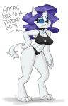  &diams; after_transformation alternate_species blue_eyes canid clothing collar dialogue diamond_(gem) diamond_dog_(mlp) english_text female flutterthrash friendship_is_magic gem hi_res mammal my_little_pony pose rarity_(mlp) solo spiked_tail spikes suit_symbol text underwear 