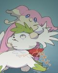 2020 4:5 ambiguous_gender audino blue_eyes boke_(artist) constricted_pupils death duo feral fur green_background green_eyes japanese_text killing legendary_pok&eacute;mon multicolored_body multicolored_fur neck_snap neck_tuft nintendo pink_body pink_fur pok&eacute;mon pok&eacute;mon_(species) shaymin signature simple_background sky_forme_shaymin small_pupils text tuft two_tone_body two_tone_fur video_games white_body white_fur 