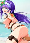  1girl armlet ass bikini bikini_aside blush breasts breasts_outside cum cum_in_pussy eyebrows_visible_through_hair fire_emblem fire_emblem:_path_of_radiance fire_emblem:_radiant_dawn fire_emblem_heroes flower hair_flower hair_ornament hairband highres mia_(fire_emblem) motion_lines nipples open_mouth oyashimakanya pussy sex standing standing_sex swimsuit swimsuit_removed tears thigh_pouch vaginal 