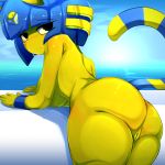  1:1 animal_crossing ankha_(animal_crossing) anthro ashraely big_breasts blue_hair breasts clothing curvy_figure digital_media_(artwork) domestic_cat egyptian felid feline felis female fingers fur genitals hair hi_res huge_breasts humanoid looking_at_viewer mammal nintendo nude pussy simple_background solo thick_thighs uraeus video_games voluptuous wide_hips yellow_body yellow_fur 