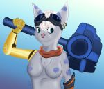  anthro breasts female fur hi_res humanoid lombax mainarts mammal nipples nude prosthetic prosthetic_arm prosthetic_limb ratchet_and_clank rift_apart_lombax simple_background solo video_games 