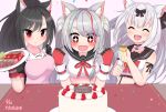  +_+ 3girls :d ^_^ anchor_choker animal_ear_fluff animal_ears apron arm_ribbon azur_lane bangs bare_shoulders beef birthday_cake black_bow black_hair black_sailor_collar black_serafuku blush bow bowtie braid breasts cake cat_ears clenched_hands closed_eyes collar collarbone commentary_request confetti crop_top crop_top_overhang dated eyebrows_behind_hair fang fangs fingerless_gloves food gloves hair_between_eyes hair_bow hair_ornament hands_up happy_birthday highres holding holding_plate hoshino_(s22) long_hair looking_at_viewer medium_breasts midriff multiple_girls neck_ribbon open_mouth party_popper pink_apron pink_background plate ponytail red_bow red_collar red_eyes red_gloves red_ribbon ribbon sailor_collar school_uniform serafuku shigure_(azur_lane) shirt short_eyebrows short_sleeves side_braid sidelocks silver_hair simple_background skirt smile suspender_skirt suspenders swept_bangs thick_eyebrows translation_request twintails upper_body white_sailor_collar white_shirt wolf_ears wolf_girl yukikaze_(azur_lane) yuudachi_(azur_lane) |d 