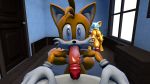  16:9 3d_(artwork) balls blue_eyes clenched_teeth clothing dicknipples digital_media_(artwork) duo genitals gloves gynomorph handwear hi_res intersex miles_prower penis penis_tongue rouge_the_bat sonic_the_hedgehog_(series) sonicthesploogehog source_filmmaker teeth toilet vein veiny_penis widescreen 