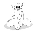  ambiguous_gender anthro big_pawpads canid canine canis caty cute_face domestic_dog eledensfw female fur hi_res looking_at_viewer mammal monochrome simple_eyes smile solo spread_legs spreading white_body white_fur 