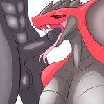  1:1 anthro balls breasts cobra duo fangs female genitals grey_body male male/female muscular muscular_male open_mouth open_smile oral penis red_body red_eyes reptile scalie simple_background smile snake source_request tongue tongue_out unknown_artist white_background 