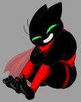  anthro black_body black_fur cape cartoon_network clothing domestic_cat felid feline felis fur green_eyes grin legwrap male mammal mao_mao:_heroes_of_pure_heart nemhippie pawpads red_clothing sash sheriff_mao_mao_mao sitting smile solo 