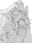  2girls arknights blush dragon_horns feathers height_difference horns kupiseco looking_at_another looking_down multiple_girls owl_ears rhine_lab_logo saria_(arknights) silence_(arknights) sketch sweatdrop wall_slam winged_arms yuri 