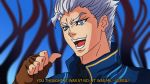  1boy blue_eyes blurry blurry_background depth_of_field devil_may_cry devil_may_cry_5 fingerless_gloves gloves grey_hair jojo_no_kimyou_na_bouken kono_dio_da meme misery16 open_mouth pointing pointing_at_self spoilers teeth too_bad!_it_was_just_me! vergil 