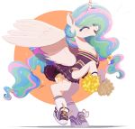  cheerleader clothing equid feathered_wings feathers female feral footwear friendship_is_magic hasbro hi_res horn mammal my_little_pony ncmares pom_poms princess_celestia_(mlp) shoes smile solo white_body white_feathers winged_unicorn wings 