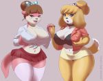  animal_crossing anthro black_bra black_nose bottomwear bra breasts canid canine canis cleavage clothed clothing domestic_dog duo female fur hi_res isabelle_(animal_crossing) looking_at_viewer lottie_(animal_crossing) lutrine mammal midriff miniskirt mr-shin mustelid navel nintendo nipple_outline panties pink_body pink_tongue red_bottomwear red_clothing red_skirt river_otter shih_tzu skirt teeth tongue toy_dog underwear video_games white_body white_fur white_tail yellow_body yellow_fur yellow_tail 