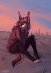  2020 4_toes absurd_res anthro canid canine canis day detailed_background digital_media_(artwork) domestic_dog eyebrows eyelashes female fox hair hi_res mammal nelly63 outside purple_hair sky solo toes 