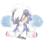  2017 ambiguous_gender black_nose blue_body blue_fur canid chibi claws fur hair long_hair looking_at_viewer lycanroc mammal midnight_lycanroc nintendo pawpads pok&eacute;mon pok&eacute;mon_(species) shiny_pok&eacute;mon sitting star_eyes video_games white_body white_fur white_hair wolfwithwing yellow_eyes yellow_sclera 