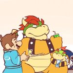  1:1 2020 anthro belly blush bowser bowser_jr. clothing cute_fangs eyes_closed group hi_res human humanoid_hands koopa lates male mammal mario mario_bros nintendo overweight overweight_male robe scalie sitting video_games 