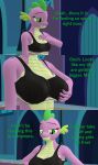  3d_(artwork) absurd_res anthro big_breasts breast_expansion breasts clothed clothing comic crossgender dialogue digital_media_(artwork) dragon english_text friendship_is_magic hi_res holding_breast mtf_crossgender my_little_pony papadragon69 solo spike_(mlp) text 