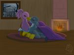  auxesia_(skitch) avian blush duo female female/female feral fireplace friendship_is_magic gabby_(mlp) gryphon hasbro hi_res kissing my_little_pony mythological_avian mythology romantic_ambiance romantic_couple sarkery_drawings 