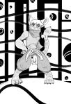  anime anthro black_and_white clothed clothing commission_art dengus-pengus felid hi_res jojo&#039;s_bizarre_adventure leopard male mammal monochrome pantherine pose psychedelic_background smug solo solo_focus 