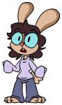  absurd_res andromorph anthro baggy_clothing brown_body brown_fur brown_hair buckteeth chrisjeplace claws clothing dwars eyewear fluffy fluffy_tail fur glasses hair hi_res intersex lagomorph leporid male mammal purple_clothing rabbit shaggy_hair sweater teeth toe_claws topwear turtleneck 