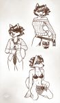  anthro bottomless bow bra canid canine canis clothed clothing domestic_dog female hand_fan hi_res korean_jindo landlord_(wick) mammal monochrome necktie shirt siden solo spitz sweater topwear underwear wick_(artist) 