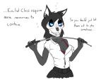  anthro beverage black_body black_fur black_hair bone canid canine canis claws clothed clothing female fur hair humanoid malo mammal monster open_shirt scp-1471 scp_foundation shirt solo teacher topwear uniform victordantes white_clothing white_shirt white_topwear wolf 