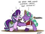  2020 apron bobthedalek cape clothing cookie daughter english_text equid equine father father_and_child father_and_daughter female firelight_(mlp) food force_feeding forced friendship_is_magic hasbro hi_res horn male mammal my_little_pony parent parent_and_child starlight_glimmer_(mlp) text unicorn 