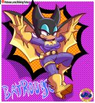  2020 5_fingers absurd_res anthro batgirl batman_(series) black_nose blue_eyes blue_eyeshadow boots breasts chiropteran clothed clothing cosplay costume crossover crossover_cosplay dc_comics dotted_background eyeshadow female fingers footwear fully_clothed gloves hair handwear hi_res lipstick makeup mammal pattern_background pink_lipstick rouge_the_bat shining-tatsu simple_background smile solo sonic_the_hedgehog_(series) text url white_hair 