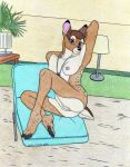  anthro bambi_(film) breasts buick_skylark butt cervid cervine colored_pencil disney faline female genitals ink inside jewelry lamp mammal necklace nipples plant pose pussy traditional_media_(artwork) 