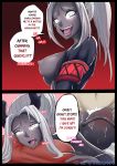  absurdres ahegao cum cum_in_pussy dark_skin demon_girl helltaker highres huge_filesize instant_loss_2koma judgement_(helltaker) overflow prone_bone sex silver_eyes silver_hair zerimaki 