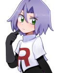  1boy blackchu_00 blush gloves green_eyes kojirou_(pokemon) pokemon pokemon_(anime) purple_hair team_rocket 