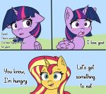  artiks blush comic dialogue duo english_text equestria_girls equid equine female feral friendship_is_magic hi_res horn mammal my_little_pony open_mouth outside sunset_shimmer_(eg) text twilight_sparkle_(mlp) unicorn winged_unicorn wings 